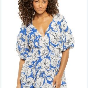 Misa Los Angeles Blue and White Floral Dress